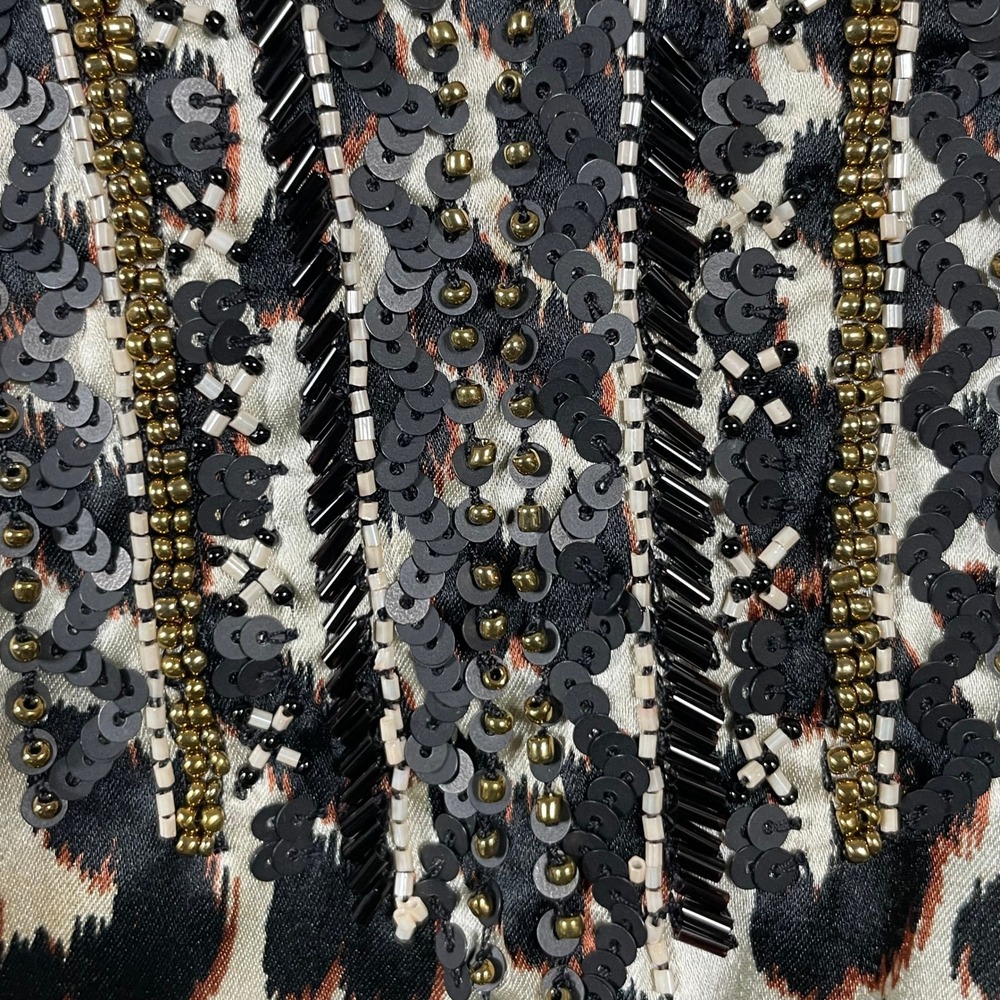 Chico's Leopard Print Beaded Collar Tunic Shirt Womens 2 Large Brown Sequin Glam - Picture 8 of 10